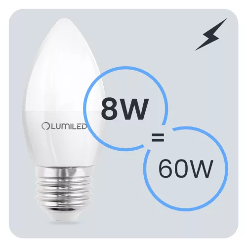 LED izzó E27 gyertya B35 8W = 60W 880lm 3000K Meleg 180° LUMILED