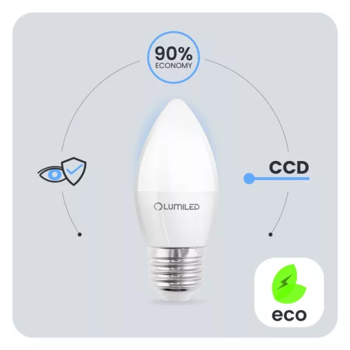 LED izzó E27 gyertya B35 8W = 60W 880lm 3000K Meleg 180° LUMILED