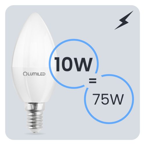 LED izzó E14 gyertya B35 10W = 75W 1100lm 3000K Meleg 180° LUMILED