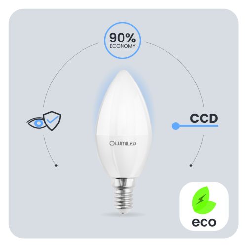 LED izzó E14 gyertya B35 10W = 75W 1100lm 3000K Meleg 180° LUMILED