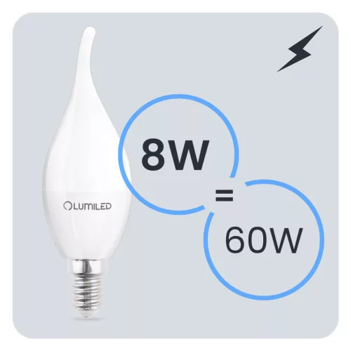 LED izzó E14 gyertya BA35 8W = 60W 880lm 4000K semleges 180° LUMILED