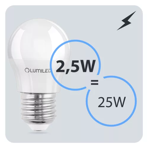 E27 P40 LED izzó 2.5W = 25W 249lm 6500K Hideg 180° LUMILED