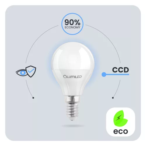 LED izzó E14 gömb alakú P45 8W = 60W 880lm 3000K Meleg 180° LUMILED