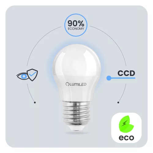 LED izzó E27 gömb alakú P45 8W = 60W 880lm 6500K Hideg 180° LUMILED