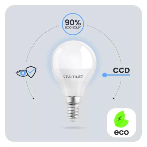 LED izzó E14 gömb alakú P45 10W = 75W 1100lm 6500K Hideg 180° LUMILED
