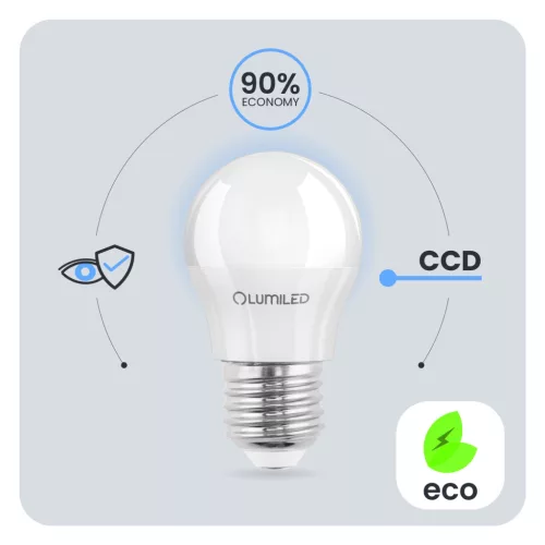 LED izzó E27 gömb alakú P45 10W = 75W 1100lm 6500K Hideg 180° LUMILED