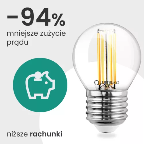 LED izzó E27 gömb alakú P45 2.2W 470lm = 40W 2700K 360° Meleg izzószálas A osztályú LUMILED