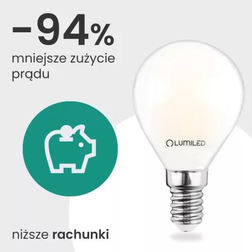 LED izzó E14 gömb alakú P45 2.2W 470lm = 40W 4000K Semleges 360° Izzószál A OSZTÁLYÚ LUMILED