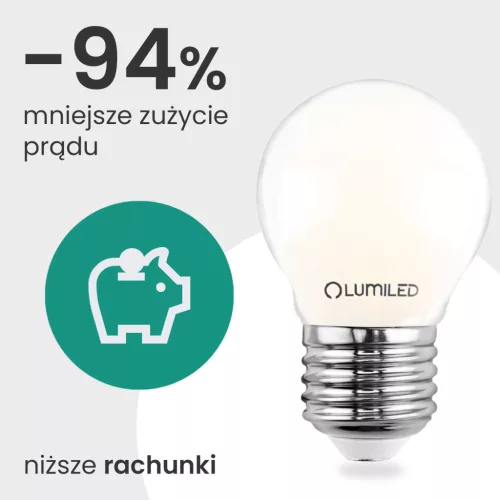 LED izzó E27 gömb alakú P45 2.2W 470lm = 40W 2700K Meleg 360° Izzószál A OSZTÁLYÚ LUMILED