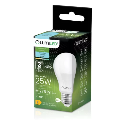 LED izzó E27 A60 2,5 W = 25 W 275 lm 6500 K Hideg 260° LUMILED