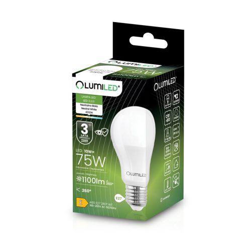 LED izzó E27 10W = 75W 1100lm 4000K SEMLEGES 260° FEHÉR PRÉMIUM LUMILED