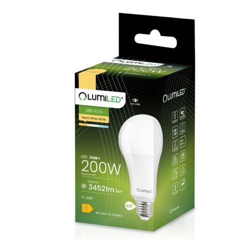 E27 A80 LED izzó 24W = 200W 3452lm 3000K 260° CCD LUMILED