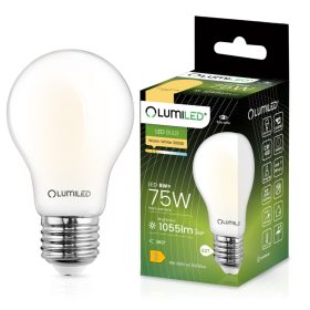   E27 A60 LED izzó 8W = 75W 1055lm 3000K 360°-os izzószál opál LUMILED