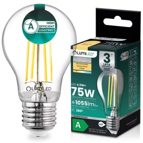   LED izzó E27 A60 4,9W 1055lm = 75W 2700K meleg fehér 360° Filament A osztály LUMILED