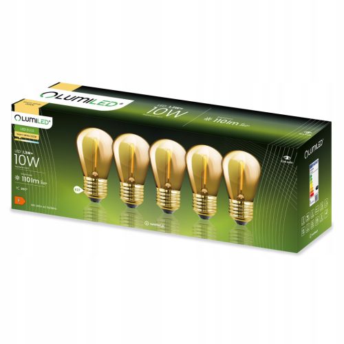 5 CSOMAGOS LED izzó E27 ST14 1,3W = 10W 2200K meleg 110lm izzószál a LUMILED Girlandhoz