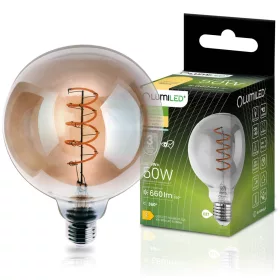   E27 LED izzó gömb alakú G125 6W = 50W 660LM 2200K Meleg 360° füstszálas LUMILED
