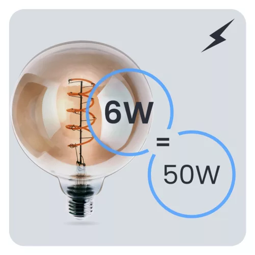 E27 LED izzó gömb alakú G125 6W = 50W 660LM 2200K Meleg 360° füstszálas LUMILED