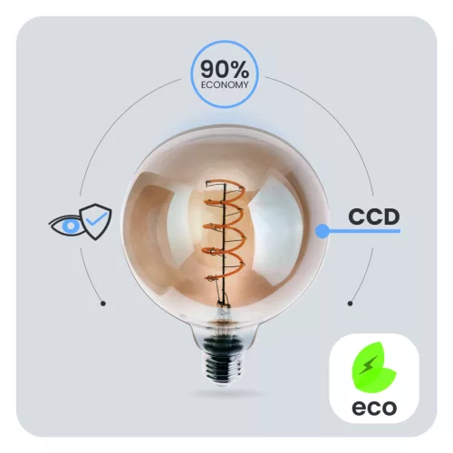 E27 LED izzó gömb alakú G125 6W = 50W 660LM 2200K Meleg 360° füstszálas LUMILED