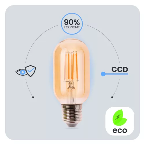 E27 T45 LED izzó 4W = 40W 470LM 2000K Meleg 360° Izzószálas borostyánszínű LUMILED