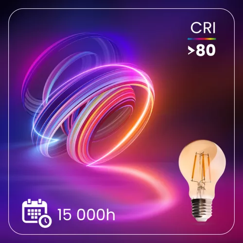 LED izzó E27 A60 4W 470LM = 40W 2000K Meleg 360° Izzószálas borostyánszínű LUMILED