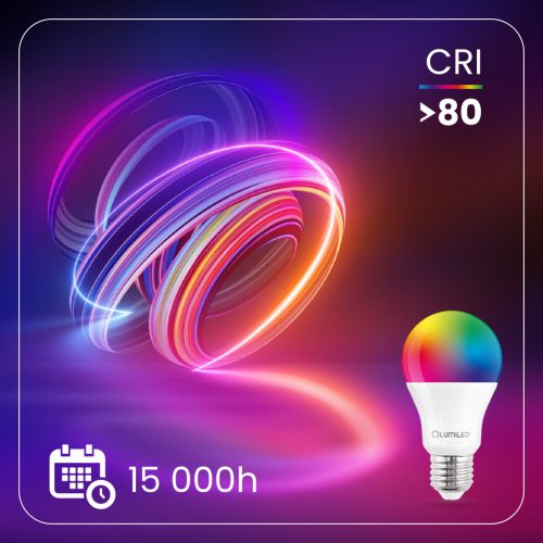 LED izzó E27 A60 9W = 60W 806lm RGB+3000K szabályozható Smart LUMILED