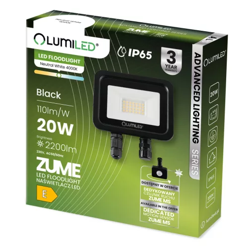 ZUME LED reflektor 20W 2200lm 4000K IP65 Black Advanced Lighting Series LUMILED