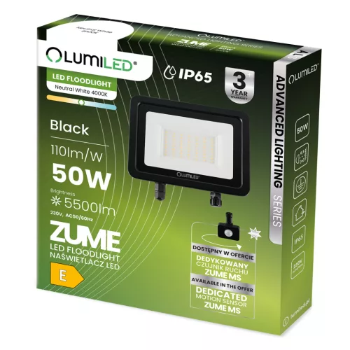ZUME LED reflektor 50W 5500lm 4000K IP65 Black Advanced Lighting Series LUMILED