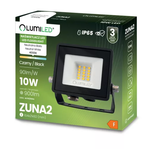 ZUNA2 LED reflektor 10W 900lm 4000K IP65 Fekete LUMILED