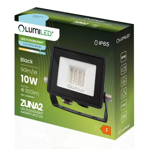 ZUNA2 LED reflektor 10W 900lm 6500K IP65 Fekete LUMILED