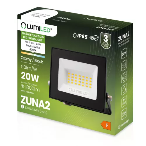 ZUNA2 LED reflektor 20W 1800lm 4000K IP65 Fekete LUMILED