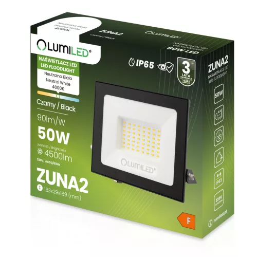 ZUNA2 LED reflektor 50W 4500lm 4000K IP65 Fekete LUMILED