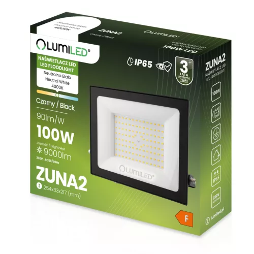 ZUNA2 LED reflektor 100W 9000lm 4000K IP65 Fekete LUMILED
