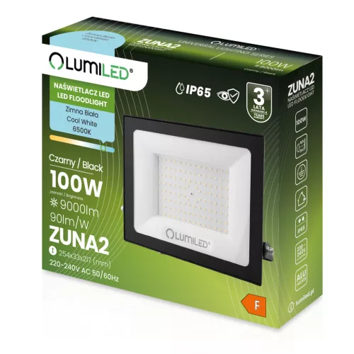 ZUNA2 LED reflektor 100W 9000lm 6500K IP65 Fekete LUMILED