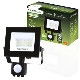   ZUNA2 LED reflektor 10W 900lm 4000K IP44 fekete mozgásérzékelő LUMILED