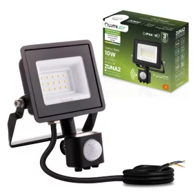   ZUNA2 LED reflektor 10W 900lm 4000K IP44 fekete mozgásérzékelő LUMILED