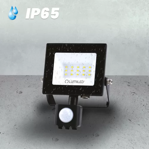 ZUNA2 LED reflektor 10W 900lm 4000K IP44 fekete mozgásérzékelő LUMILED