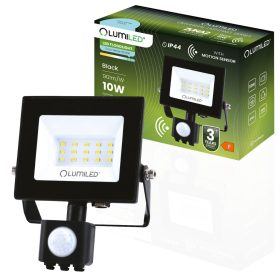   ZUNA2 LED reflektor 10W 900lm 6500K IP44 fekete mozgásérzékelő LUMILED
