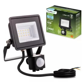   ZUNA2 LED reflektor 10W 900lm 6500K IP44 fekete mozgásérzékelő LUMILED