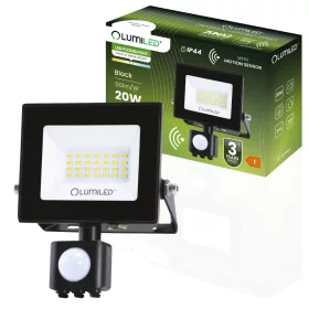   ZUNA2 LED reflektor 20W 1800lm 4000K IP44 fekete mozgásérzékelő LUMILED
