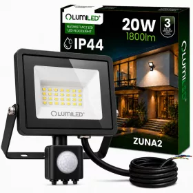   ZUNA2 LED reflektor 20W 1800lm 6500K IP44 fekete mozgásérzékelő LUMILED