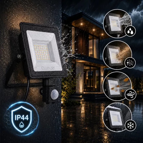 ZUNA2 LED reflektor 20W 1800lm 6500K IP44 fekete mozgásérzékelő LUMILED