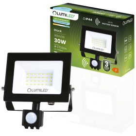   ZUNA2 LED reflektor 30W 6500lm 6500K IP44 fekete mozgásérzékelő LUMILED