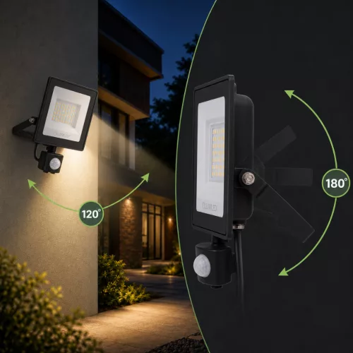 ZUNA2 LED reflektor 30W 6500lm 6500K IP44 fekete mozgásérzékelő LUMILED