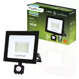   ZUNA2 LED reflektor 50W 4500lm 6500K IP44 fekete mozgásérzékelő LUMILED