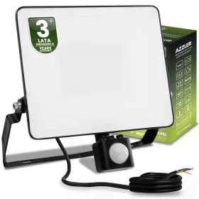   LED Reflektor AZZLER 50W 6000lm 4000K IP44 Kültéri Halogén Lámpa Mozgásérzékelővel Fekete LUMILED