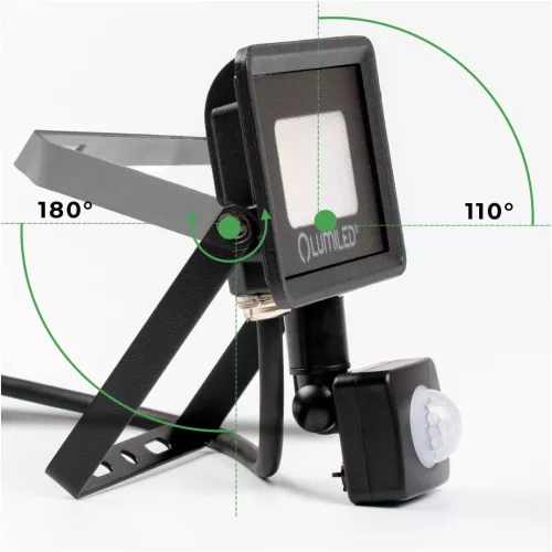 ZONER LED reflektor 20W 1800LM 4000K IP65 fekete LUMILED mozgásérzékelő