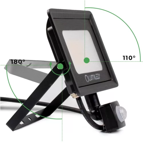 ZONER LED reflektor 50W 5000LM 4000K IP65 fekete LUMILED mozgásérzékelő