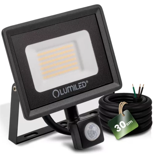 ZONER LED reflektor 50W 5000LM 4000K IP65 fekete LUMILED mozgásérzékelő