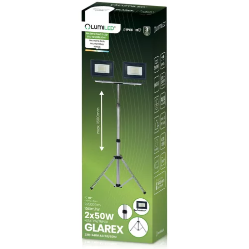 LED reflektor lámpa 2 x 50W állványon GLAREX 4000K LUMILED