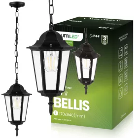   Kültéri függesztett kerti lámpa E27 LANTERN Fekete BELLIS LUMILED
